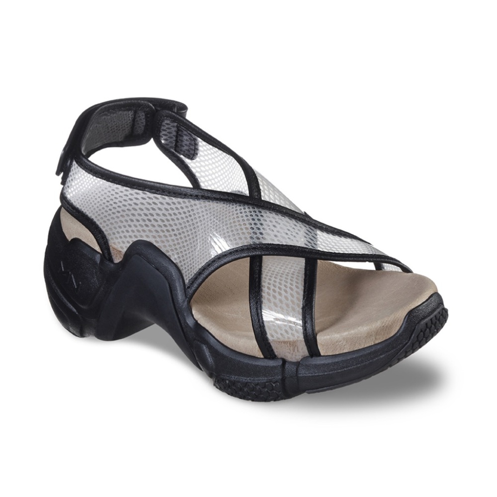 MARK NASON SANDALS CHUNKY HEEL SHEER ACRYLIC STRAPS BLACK TRIM SIZE 8 NWT - Picture 2 of 9